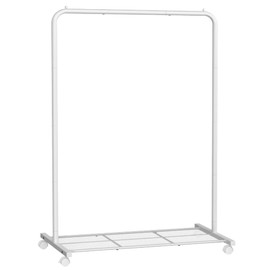 SONGMICS Clothes Rack with Wheels, Clothing Rack for Hanging Clothes, 25.4 mm Metal Garment Rack with Dense Mesh Storage Shelf, 110 lb Load Capacity, 2 Brakes, Cloud White UHSR025W01