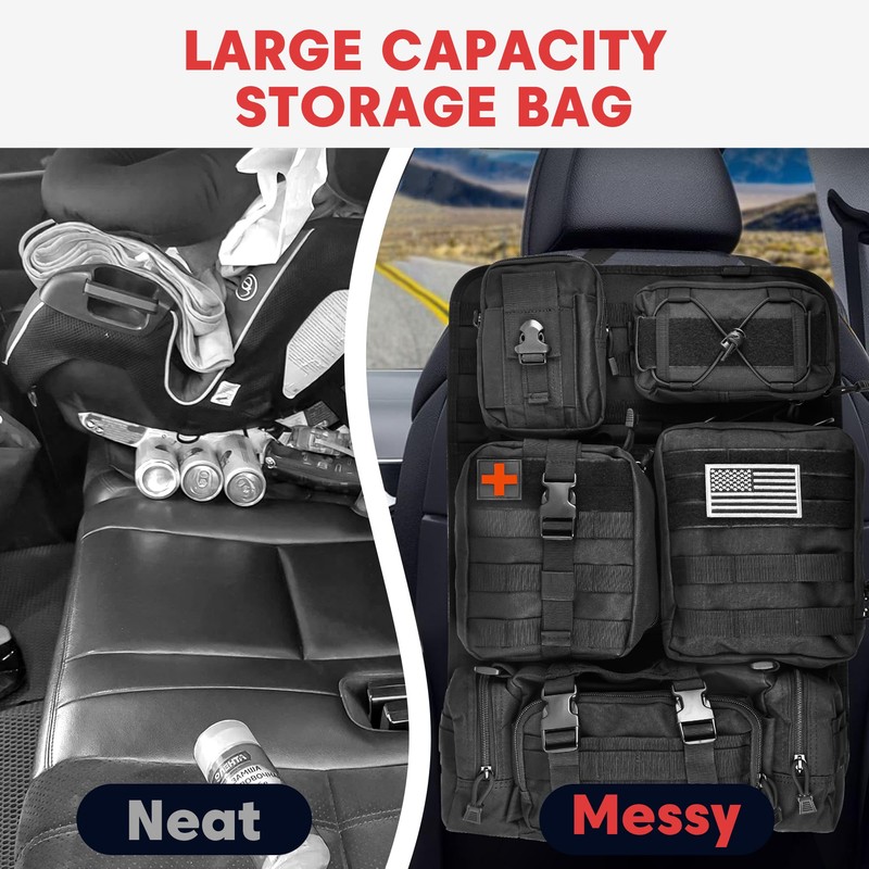 MOTOTIPS Tactical Seat Back Organizer, Molle Seat Back Organizer Panel