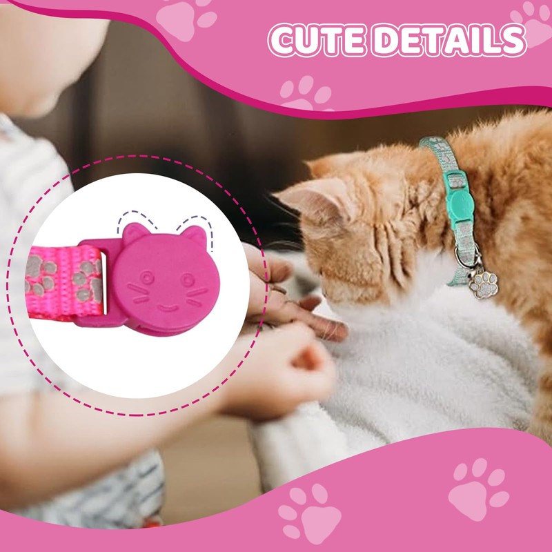 Aribliseza Cat Collar, Set of 4 Reflective, Safety Closure, Bell/Paw