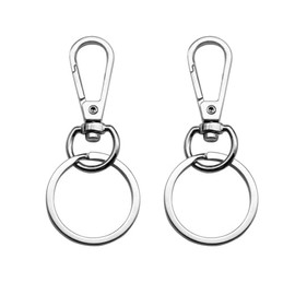 Akkerds Key Holder, Double Ring, Flat Keyring, Keychain, Rotating Hook, Removable, Fashionable, Lightweight, DIY Craft Supplies (Set of 2, Silver)