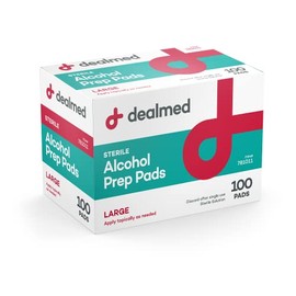 Dealmed Alcohol Prep Pads – 100 Count Large Size Alcohol Pads, Latex-Free Alcohol Wipes, Gamma Sterilized Wound Care Products for a First Aid Kit and Medical Facilities