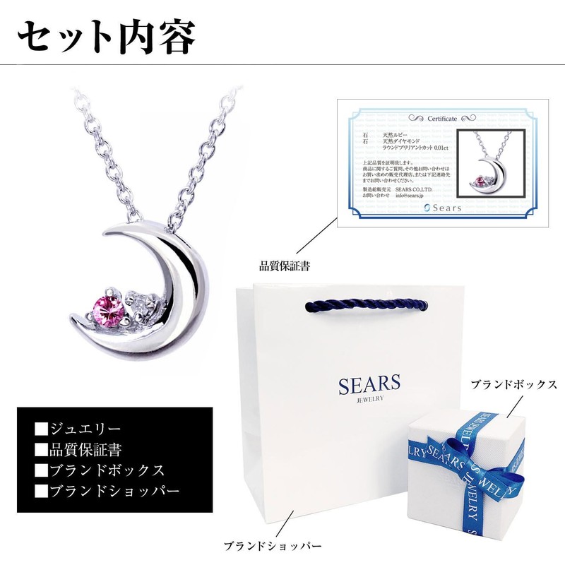 Sears e1625 Silver Necklace, Natural Diamond, 12 Birthstones, Crescent Moon,