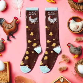 Zmart Chicken Gifts for Chicken Lovers Women, Funny Animal Chicken Leg Socks for Women Crazy Knee High Socks Easter