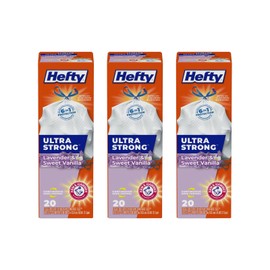 Hefty Ultra Strong Tall Kitchen Trash Bags, Lavender & Sweet Vanilla, 13 Gallon, 20 Count (Pack of 3)