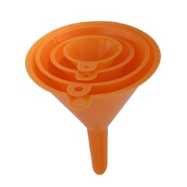 4-Piece All Purpose Wide-Mouth Bright Orange Plastic Funnel Set for Quick and Clean Transferring Liquids, Dry Goods, Between Pitchers, Bottles, Cans and Containers