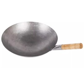 Town 14" Heavy Duty Mandarin Wok Silver Carbon Steel Round with Wooden Handle NEW