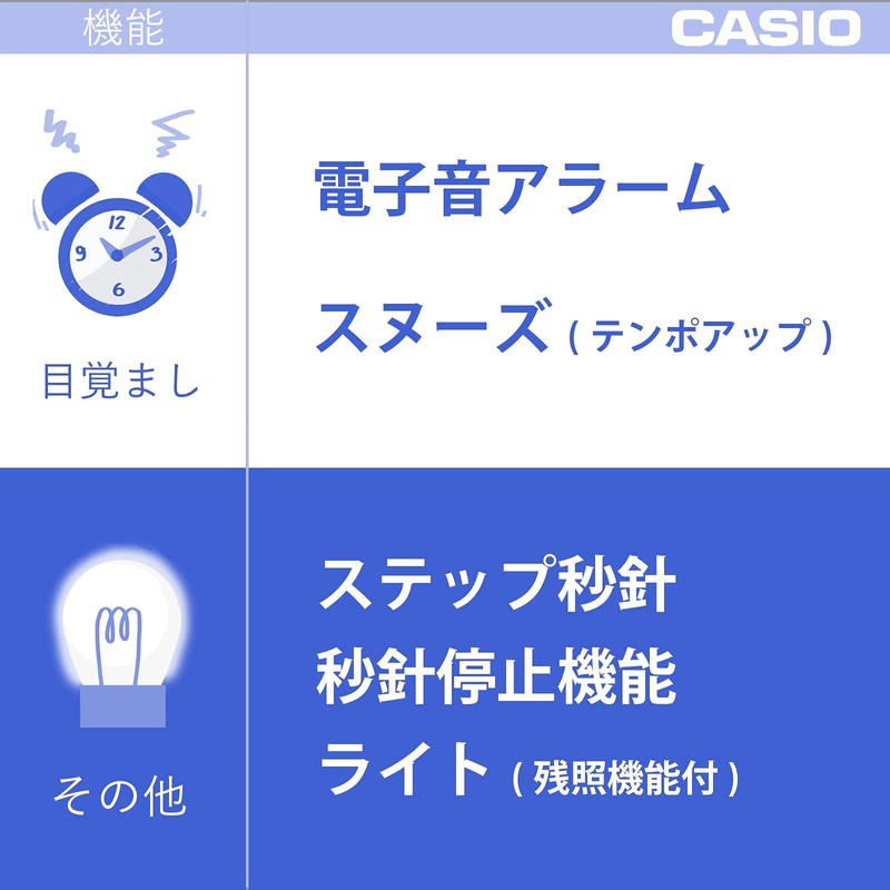 Casio TQ-770J-7JF Alarm Clock, Radio, White, Analog, Nighttime Second Hand