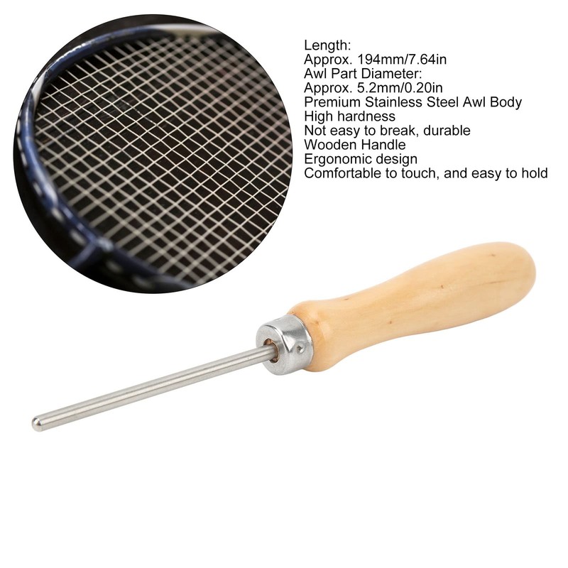 Racket Stringing Awl, Portable Stainless Steel Badminton Racket Stringing Awl