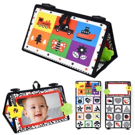 Dr.Rapeti Tummy Time Floor Mirror for Baby Infant Toddler Kids Black and White High Contrast Baby Toy with Teethers Floor Activity Toy Washable Non-Toxic