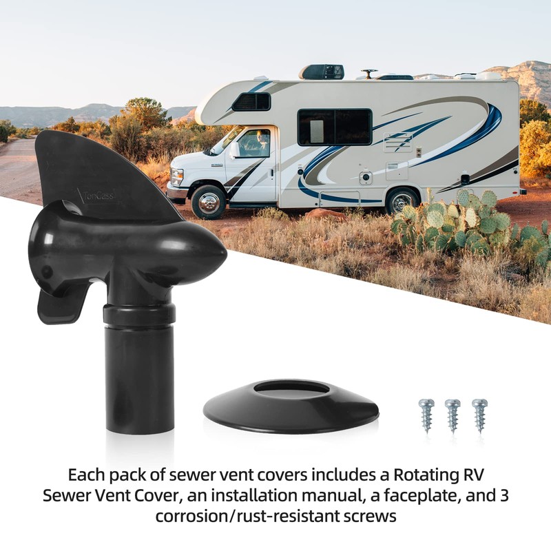 TonGass (2-Pack, Black RV Rotating Sewer Plumbing Vent Cover for