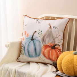 Glitzhome Fall Pillow Covers 20 x 20 Decorative Pumpkin Pillow Cases Autumn Throw Pillow Cover Soft Burlap Thanksgiving Pillow Covers Fall Square Pillowcase Cushion Case for Sofa Couch Bedroom Car