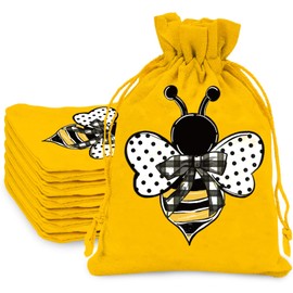 JarThenaAMCS 24 Pack Bee Burlap Bags with Drawstring 5 x 7 Inch Watercolor Plaid Bee Gift Bags Summer Yellow Treat Goody Bags for Summer Bee Day Party Favors