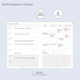 BLOX Academic Planner 2025-26 (Tomato) - large Academic desk 2025-26 diary - Jul 2025 to Jul 2026 - Week-To-View with 4 column GRID layout - organise and plan your busy life