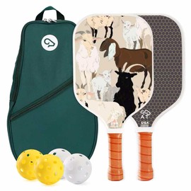 Goat Pickleball Paddles Set of 2, Includes 4 Indoor Outdoor Balls and Travel Bag, Lightweight Durable Fiberglass Pickleball Rackets Set for Men, Women, Beginners (Brown)