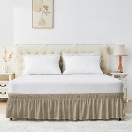 U-NICE HOME Wrap Around Bed Skirt King/Cal King Sized - 14" Drop, Effortless Elastic Fit, Wrinkle Resistant & Pleated Design - No Mattress Lift - Beige for Modern & Classic Bedrooms