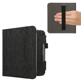 kwmobile Case Compatible with Kobo Libra Colour - Fabric Cover with Magnetic Closure, Strap, Pocket - Dark Grey