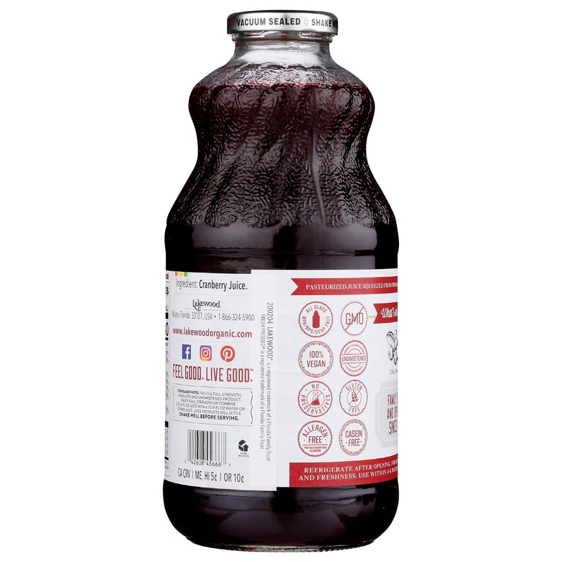 Lakewood 100 Pure Cold Pressed Cranberry Juice 32 Fl Oz