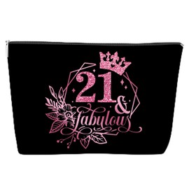 Makeup Bags for Women, Pink Glitter 21 Years Old Birthday Gift for Girls, Christmas Gifts for Teen Girl, Best Sister, Friends, Cute Makeup Zipper Pouch Bag for Birthday White Elephant, 10x7 Inch