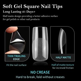 AddFavor Medium Square Nail Tips, 300pcs Gel Nail Tips Square Medium Fake Nails, Full Cover Clear 15 Size Acrylic Nails Tips for Nail Extensions, Press on Nails Making, 12 Sizes
