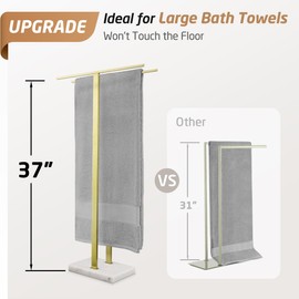 KES Standing Towel Rack with Marble Base, 37" H (Equal Height) Gold Towel Rack for Bathroom Floor, Towel Rack Stand Fits Large Bath Towel, 18/8 Stainless Steel, BTH229-BZ
