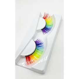 Alluring Synthetic Mink Lashes Reusable Strip False Eyelashes Cat-Eye, Fun Colored 3D Look Lashes, 2 Layers (Rainbow)