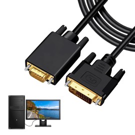 DVI to VGA Cable 1.8M, Male to Male Gold-Plated Braided Projection Converter 24+1 Pin 1080P PC Monitor Active DVI-D to VGA Cables Compatible with Laptops/Monitors/Projectors/Hdtvs/Graphics Cards