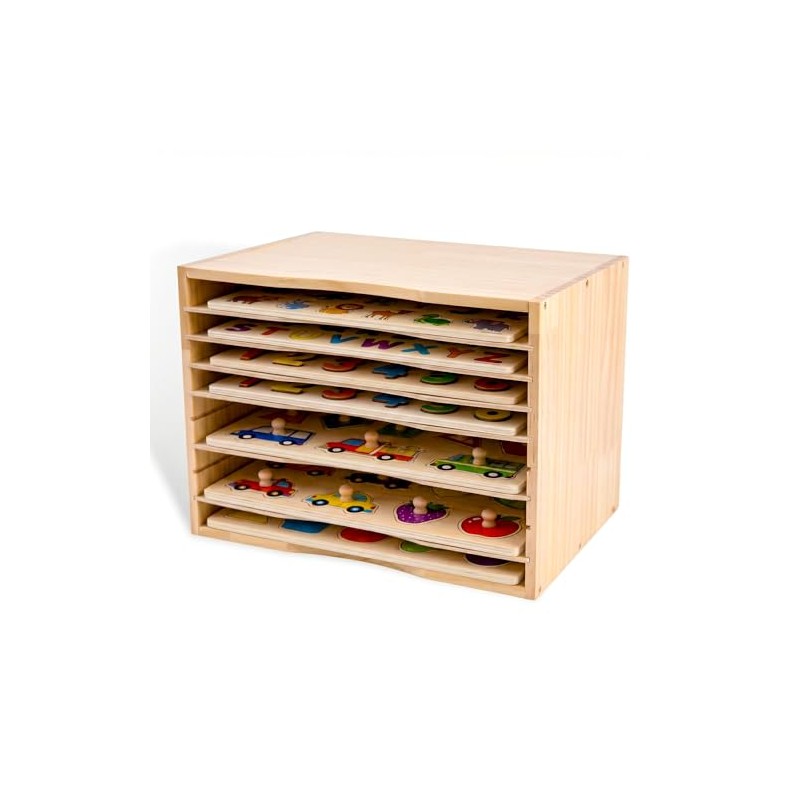 Wooden Puzzle Holder Rack, 7-Tier Puzzle Storage Shelf with Removable