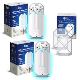 Fly Trap Indoor Starter Kit (2 Device & 1 Refills), Long Lasting Indoor Fly Trap for Home, Captures Flies, Moths, Fruit Flies, Gnats, Flying Insect Trap Indoor Plug in 24/7 UV Light
