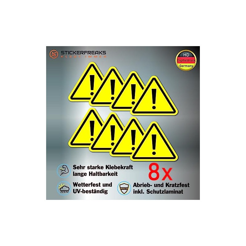 Pack of 8 Warning Stickers 6 x 5 cm Warning