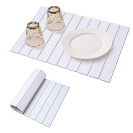 Stone Drying Mat for Kitchen Counter, 24"(L)×16"(W) Large Foldable Quick Dry Stone Dish Drying Mat, Instant Drying Pad, Super Absorbent Diatomaceous Earth Mat Match Any Countertop (White, L)