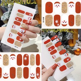 5 Sheets Christmas Gel Nail Stickers Self-Adhesive Snowflake Nail Wraps Stickers Santa Claus Xmas Tree Candy Cookies with Glitter Designs Winter Nail Polish Strips for Women Acrylic Manicure Decor DIY