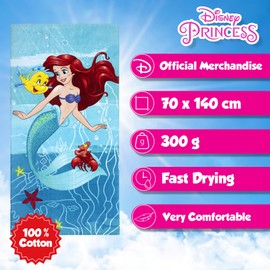 Jerry Fabrics Ariel and Friends 100% Cotton Towel - Kids Bath Towel - Ultra Soft & Large Towel for Girls - Toddler Beach Towels for Swimming, Shower, Pool & More - Cute Themed Children Body Wrap