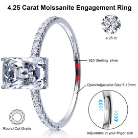 Aolcev 925 Sterling Silver Rings for Women Ring with Red Gemstone Cubic Zirconia Ring Adjustable Open Engagement Ring Wedding Ring for Christmas Birthday Valentine's Day Wedding 4.25 Carats 4 Zhua