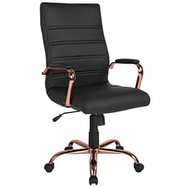 Flash Furniture High Back Desk Chair - Black LeatherSoft Executive Swivel Office Chair with Rose Gold Frame - Swivel Arm Chair