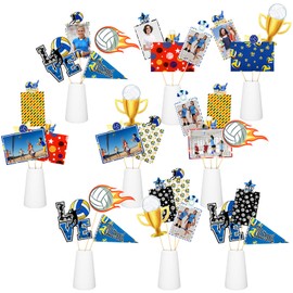 Weekgrat 30 Pcs Volleyball Centerpieces for Table Volleyball Picture Centerpiece Sticks Photo Table Toppers for Birthday Sports Events Party Decor 4 x 6 Photo Holders