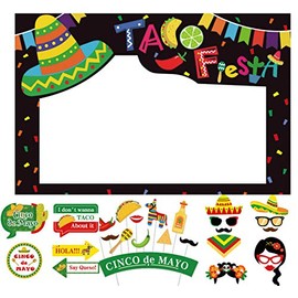 SWYOUN Cinco de Mayo Taco Fiesta Photo Booth Props Mexican Party Supplies Decoration With Paper Frame(Pack Of 33)