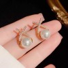 Unbranded 14k Gold Simple Design Cubic Zirconia Crossed Pearl Stud