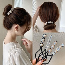 JYTDBCS 4Pcs Flower Pearl Hair Bun Maker Twist Headband Donut Bun Maker Lazy Hairstyle Accessories for Women Girls