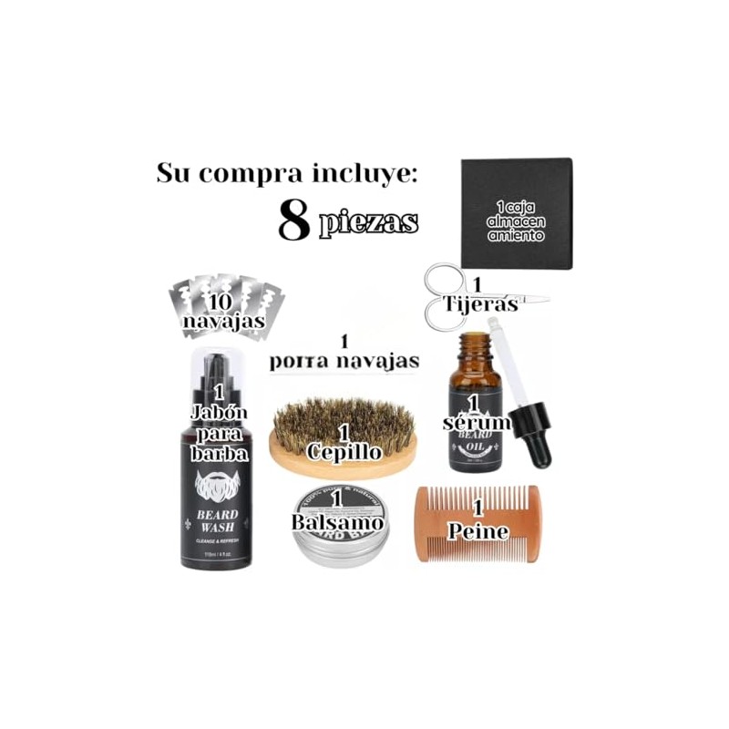 8 pz kit de crecimiento de barba, rodillo derma, bálsamo,