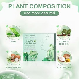 48 tiras de cera facial para depilación en la cara y el cuerpo | Fórmula suave de extracto de aloe vera para pieles sensibles | Kit de depilación en c