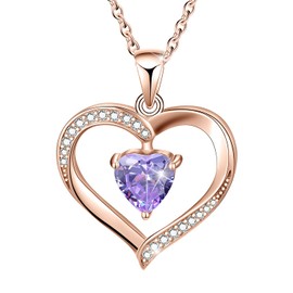 Esberry Forever Love Heart Necklace 18K Gold Plated 925 Sterling Silver Birthstone Pendant Necklace with 5A Cubic Zirconia Birthday Gifts for Women and Girls (Rose Gold-Jun-Alexandrite)