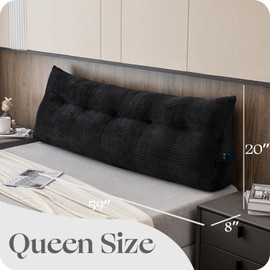 ZOEMO Large Bolster Triangular Headboard Wedge Backrest Positioning Support Bed Rest Reading Pillows Headboard Wedge Pillows for Day Bed Bunk Bed with Removable Cover,Queen (59x8x20 Inches)