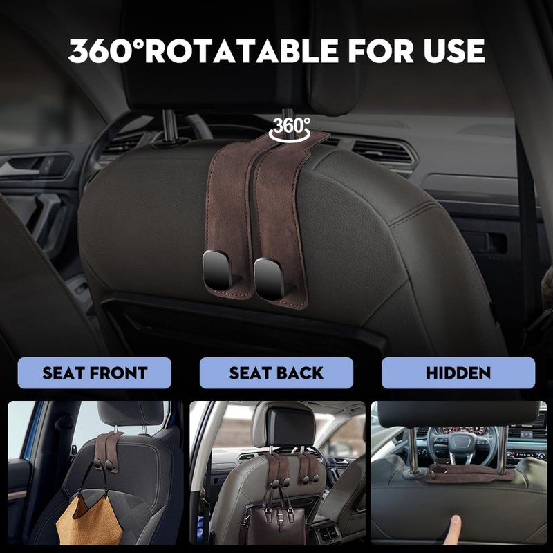 NHHEO Car Hook for Headrest Co-Pilot Glovebox 4 Pcs Universal
