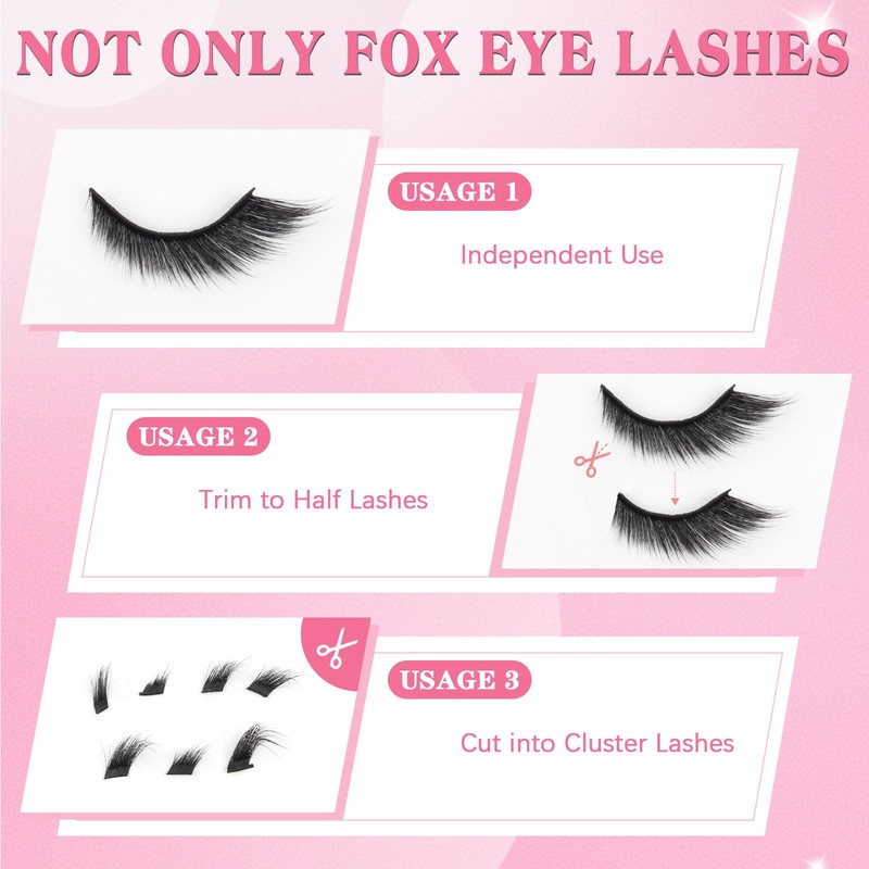 Glowing Win Cat Eye Lashes, 5 Pairs, Fox Eyelashes, Natural