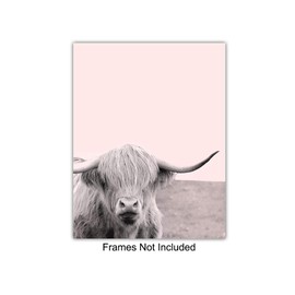 Cow Wall Decor - Cow Decorations for Home, Kitchen, Bathroom, Bedroom, Living Room, Apartment, Office - Highland Cow Gift for Women - Cute Unique Boho Cow Wall Art - 8x10 Pink Photo Picture Set
