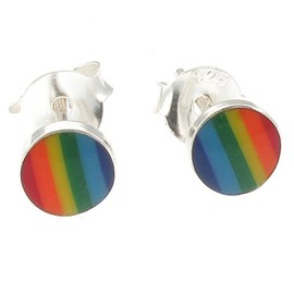 Touch Jewellery 925 Sterling Silver with Enamel Rainbow Circle Stud Earrings Tiny