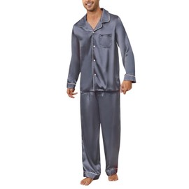 U2SKIIN Mens Silk Pajamas Set, Long Sleeve Satin Pajamas for Men Sleepwear Button Down Pjs Set Two-Piece(Dark Grey,M)