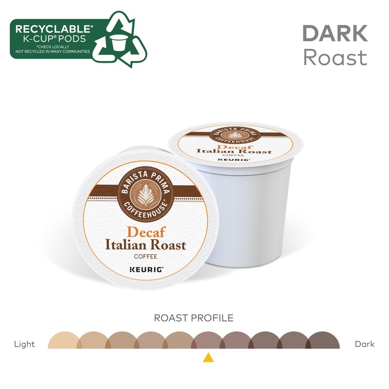 Barista Prima Coffeehouse, Italian Roast Decaf Keurig Single Serve K-Cup