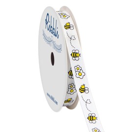 Ribbli Grosgrain Bee & Flower Craft Ribbon,3/8 Inch x 10 Yard,White/Yellow/Black,Use for Gift Wrapping,Party Decoration,Hair Bows,All Crafting and Sewing