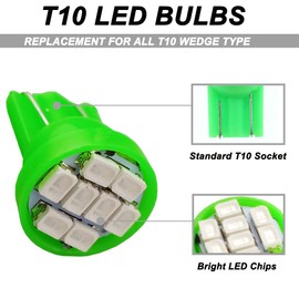 Winetis T10 194 168 LED Dash Instrument Light Bulbs Green with Twist Lock Socket, Extremely Bright T10 Instrument Panel Gauge Cluster Dashboard Lights Bulbs 12V 8-SMD LED Chipset, 10Pcs/Set